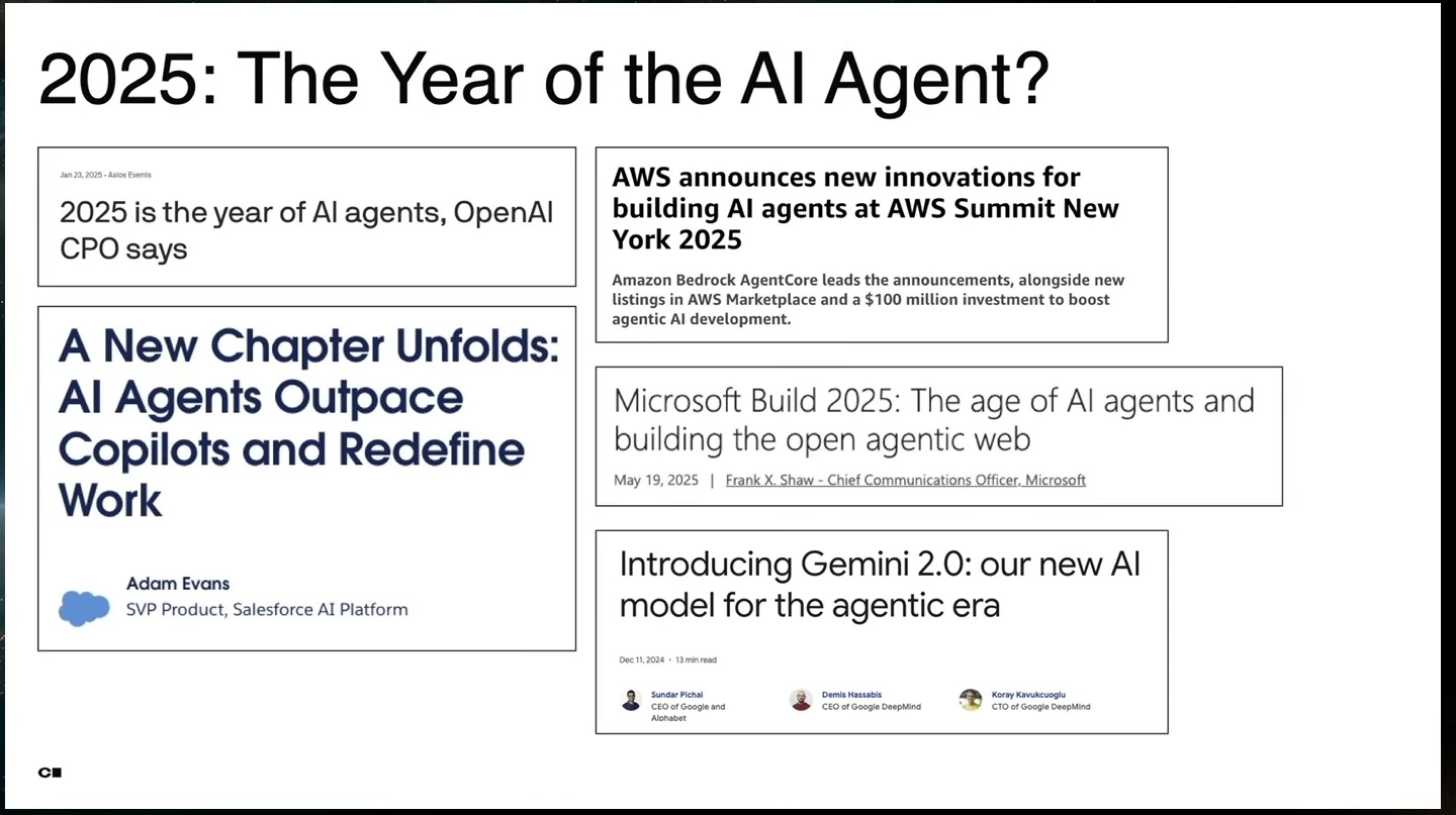 Headlines from OpenAI, Salesforce, AWS, Microsoft and Google about AI agents.