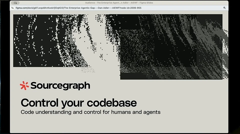 Sourcegraph slide about code understanding and control for humans and agents.