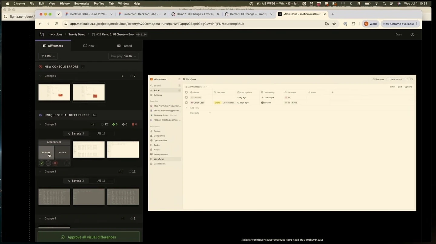 A visual-difference review displays a workflow screen beside before-and-after controls.