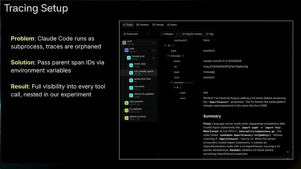 Slide explaining orphaned subprocess traces beside a trace view without nested subprocess calls.