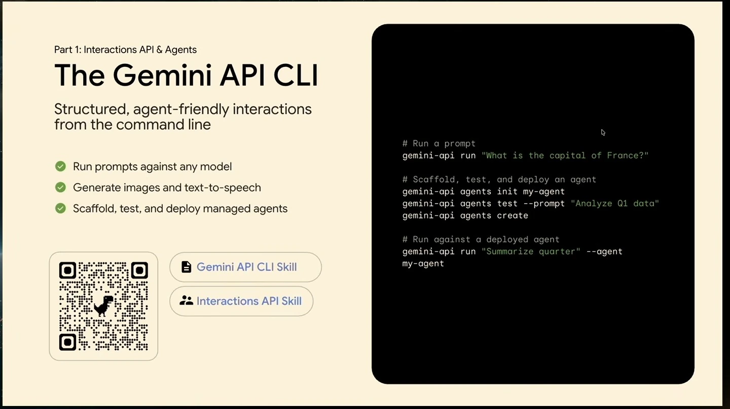 Slide describing CLI capabilities and showing example commands.