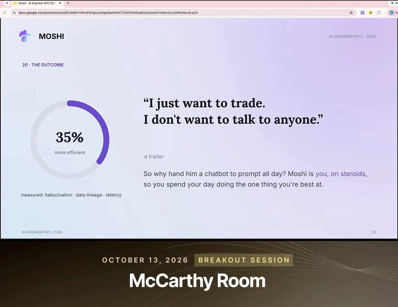 Slide claims 35% greater efficiency and quotes a trader who wants to spend time trading.