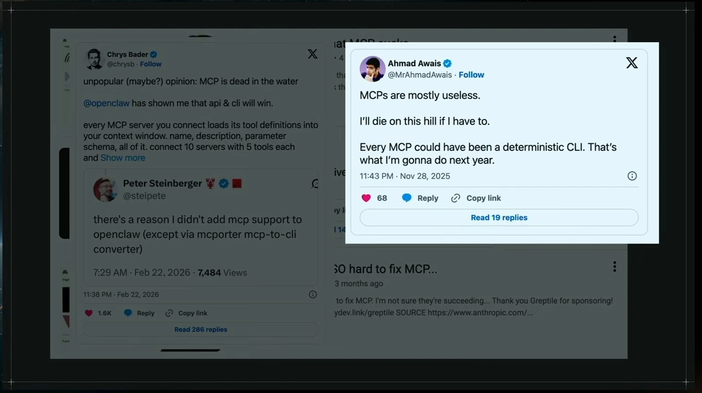 A social media post argues that MCPs could be deterministic command-line tools.