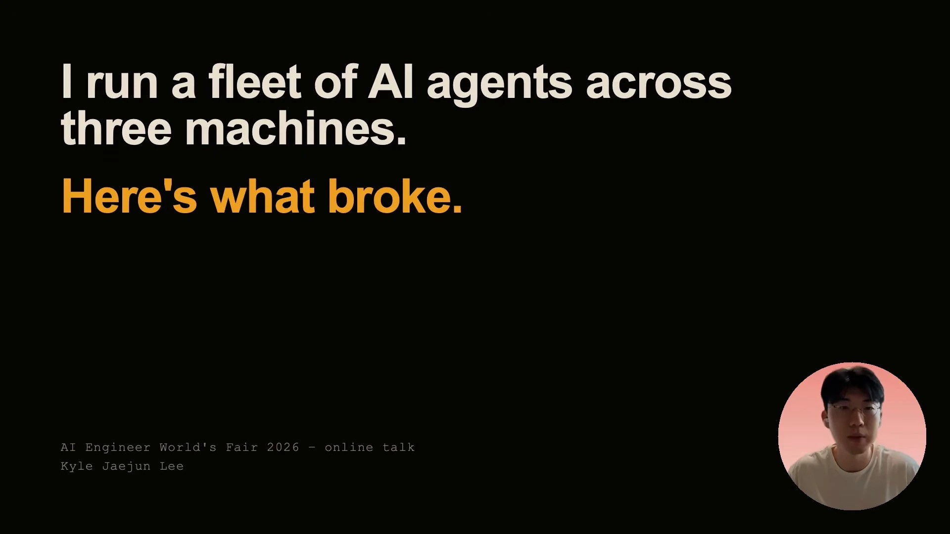 Title slide introducing what broke while running AI agents across three machines.