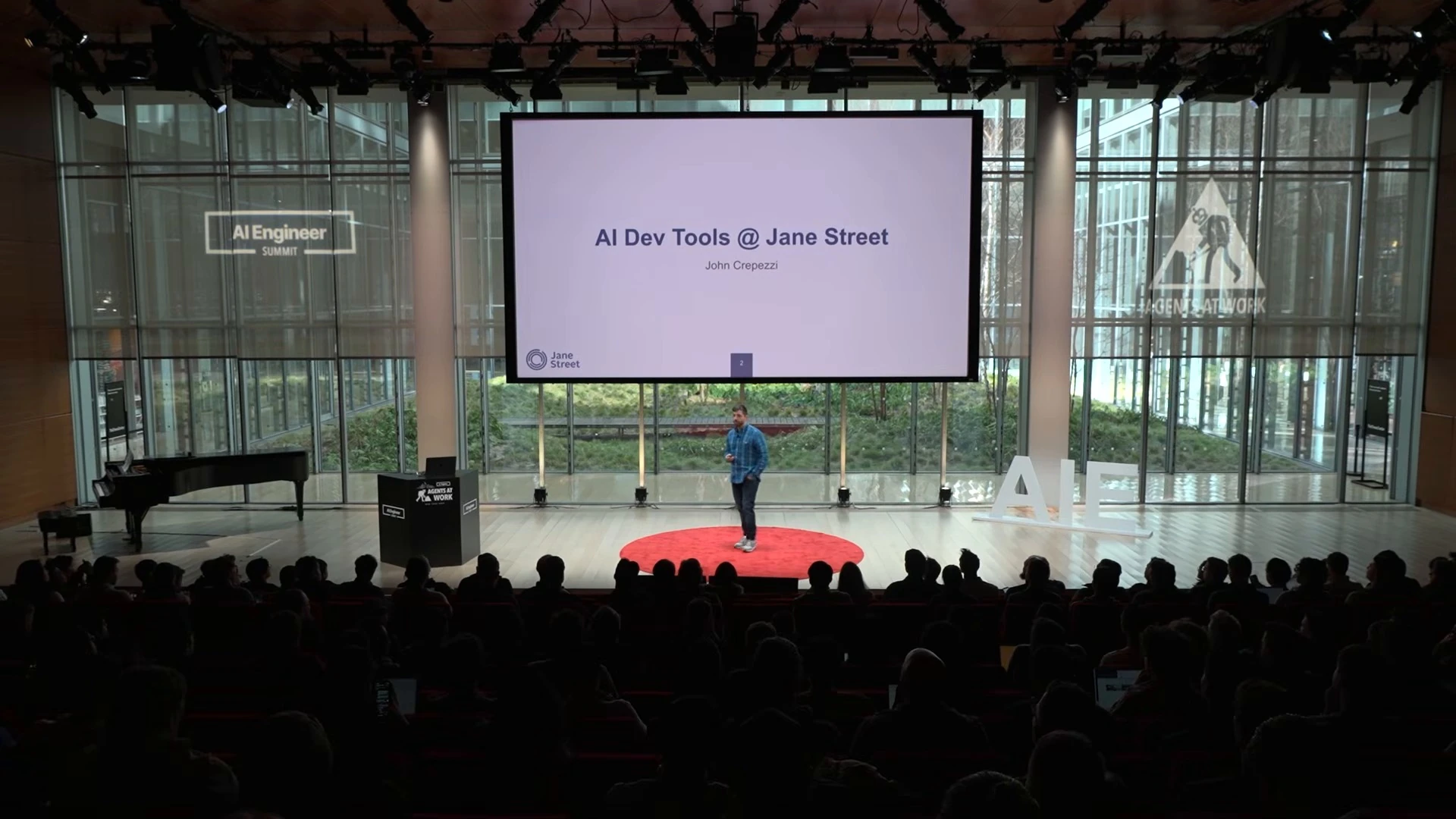 Title slide for AI Dev Tools @ Jane Street, presented by John Crepezzi.