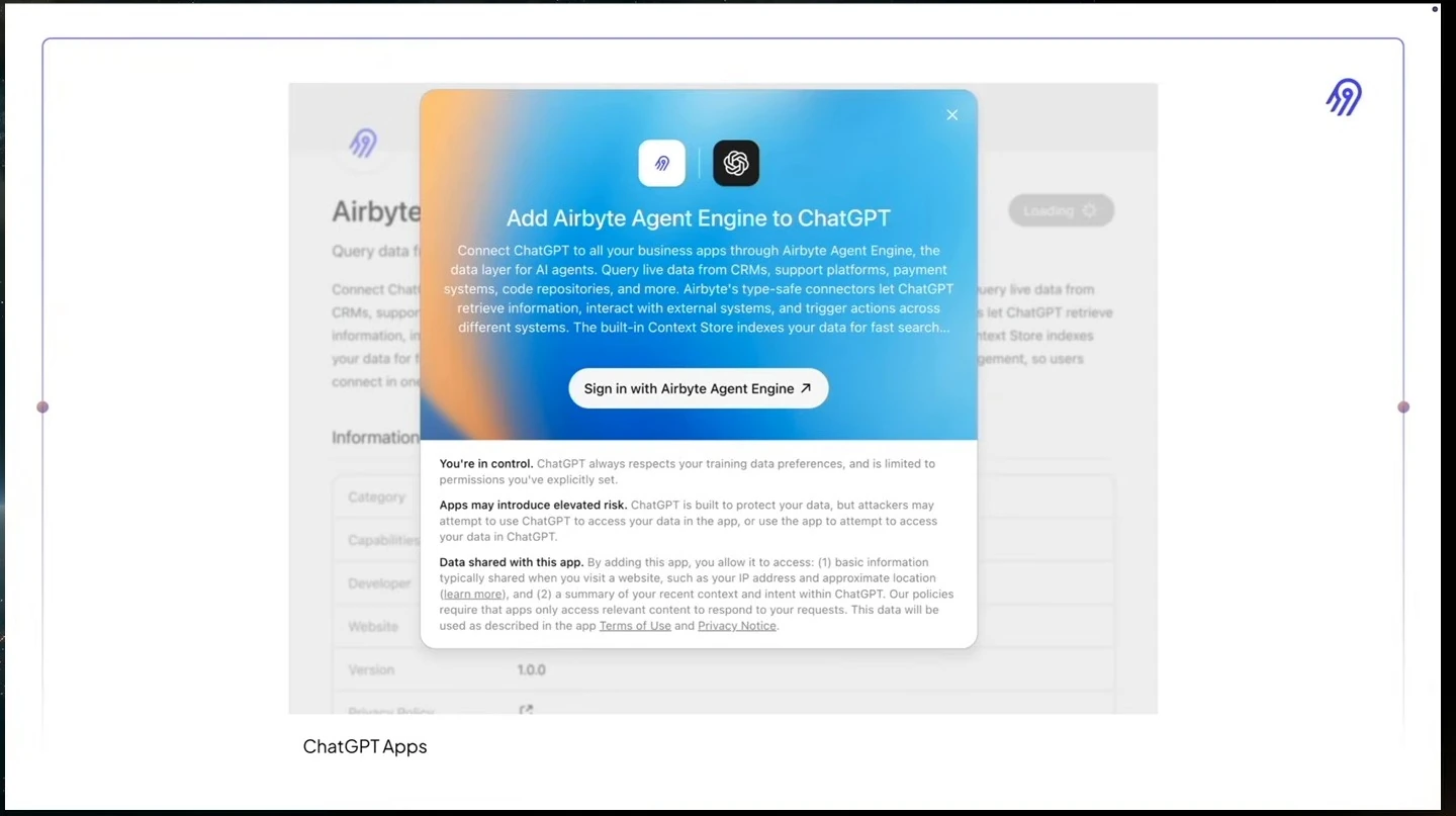 ChatGPT dialog for adding Airbyte Agent Engine.