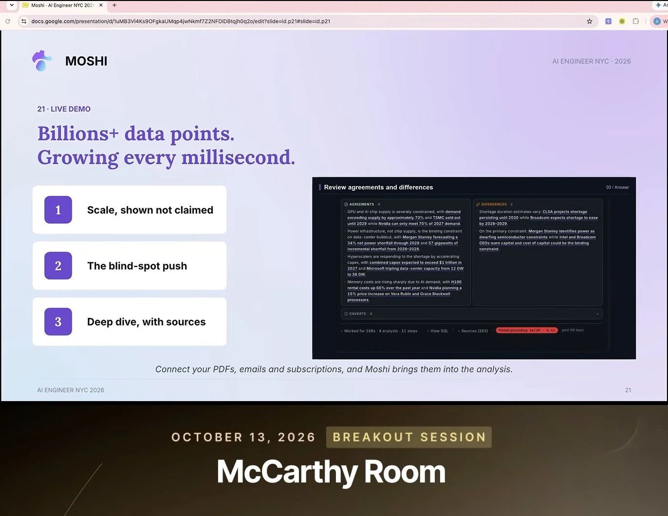 Live demo slide showing a comparison of agreements and differences.