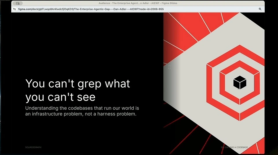 Text describes codebase understanding as an infrastructure problem beside a red geometric illustration.