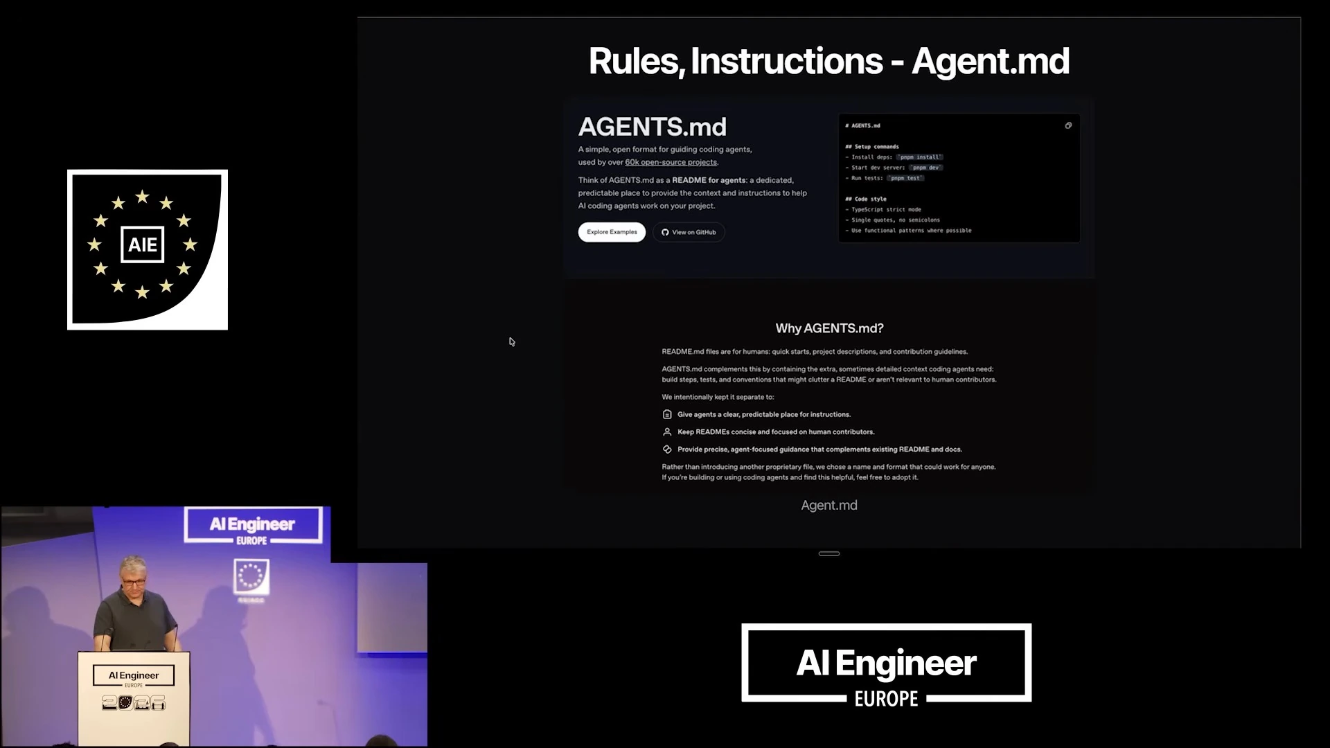 An AGENTS.md overview explains a dedicated place for coding-agent instructions.