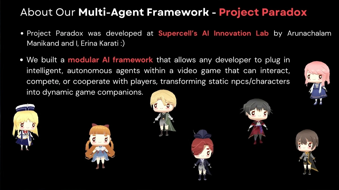 Overview of a modular framework for autonomous game agents, illustrated with game characters.