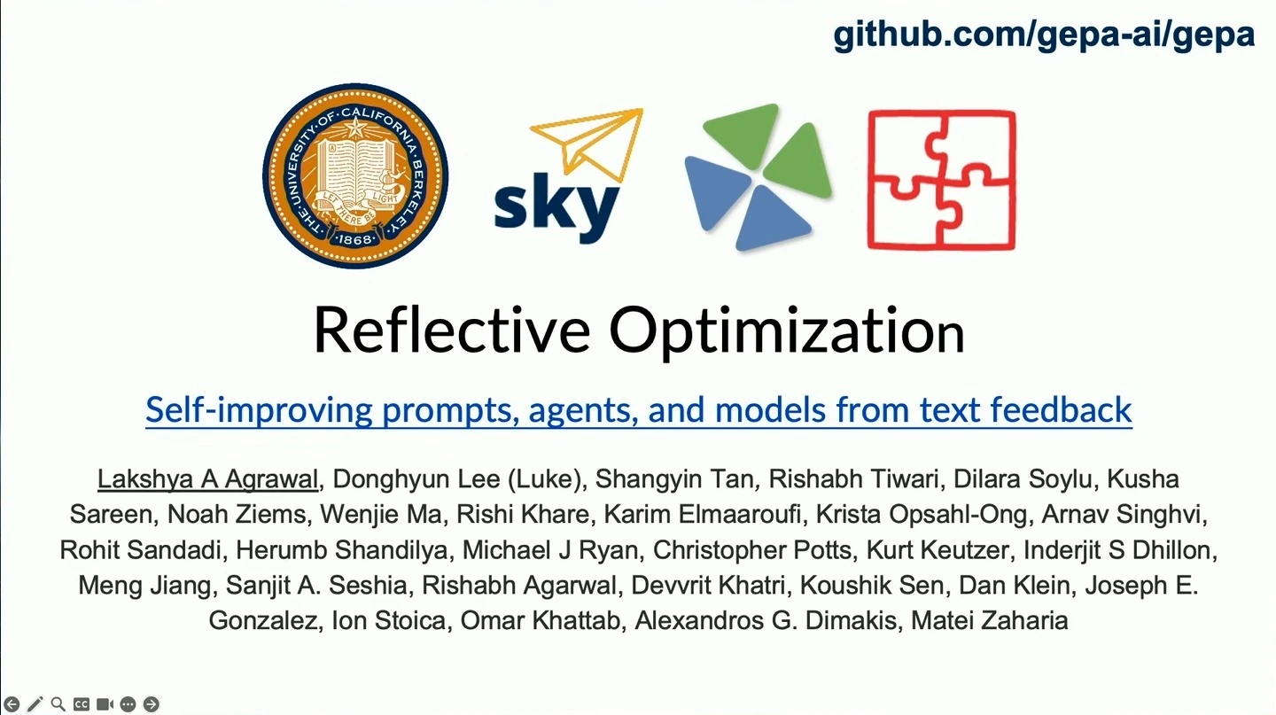 Title slide introducing self-improving prompts, agents, and models from text feedback.