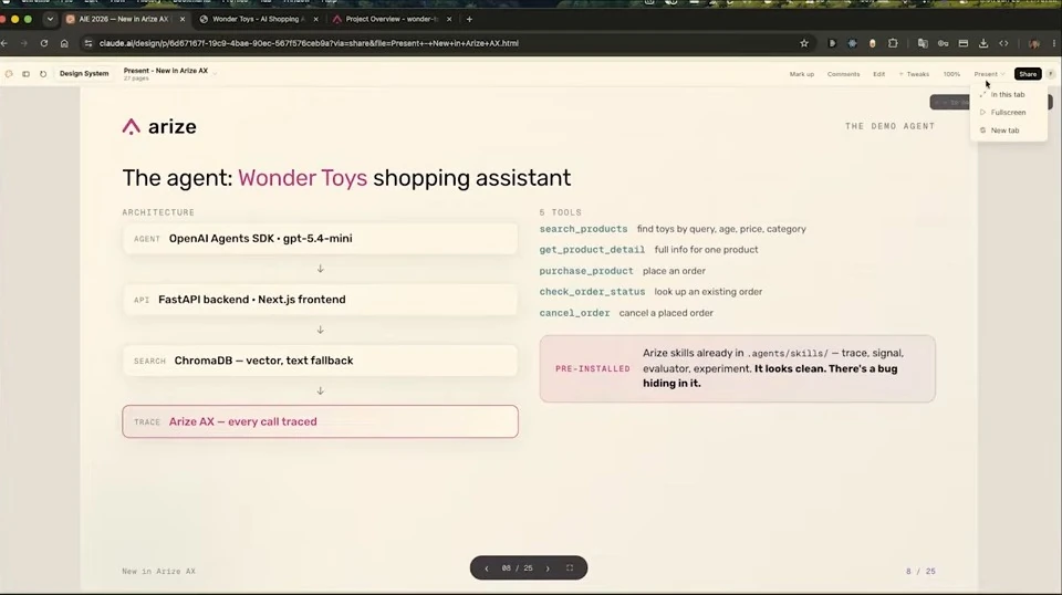 The Wonder Toys architecture slide displayed in a presentation editor.