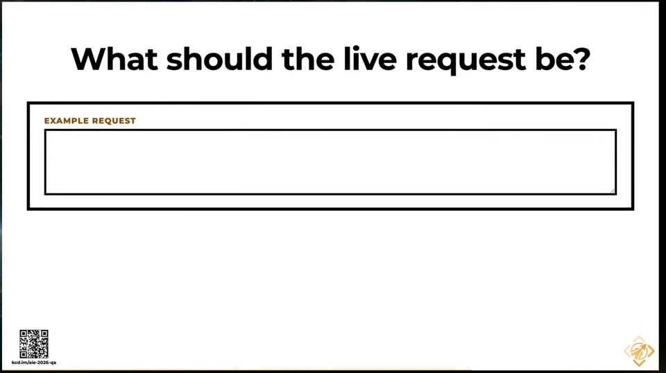 Slide asks what the live request should be, with an empty example-request box.