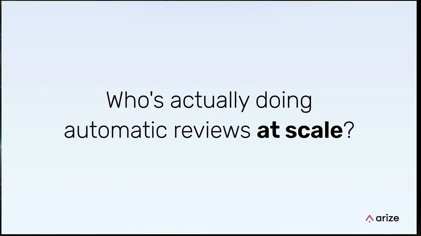 Slide asks who is actually doing automatic reviews at scale.