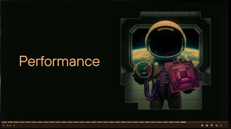 Performance title beside an astronaut holding a processor.