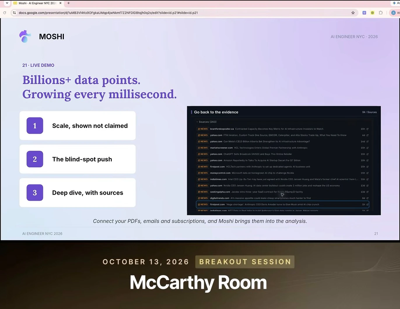 Live demo slide showing a list of sources.