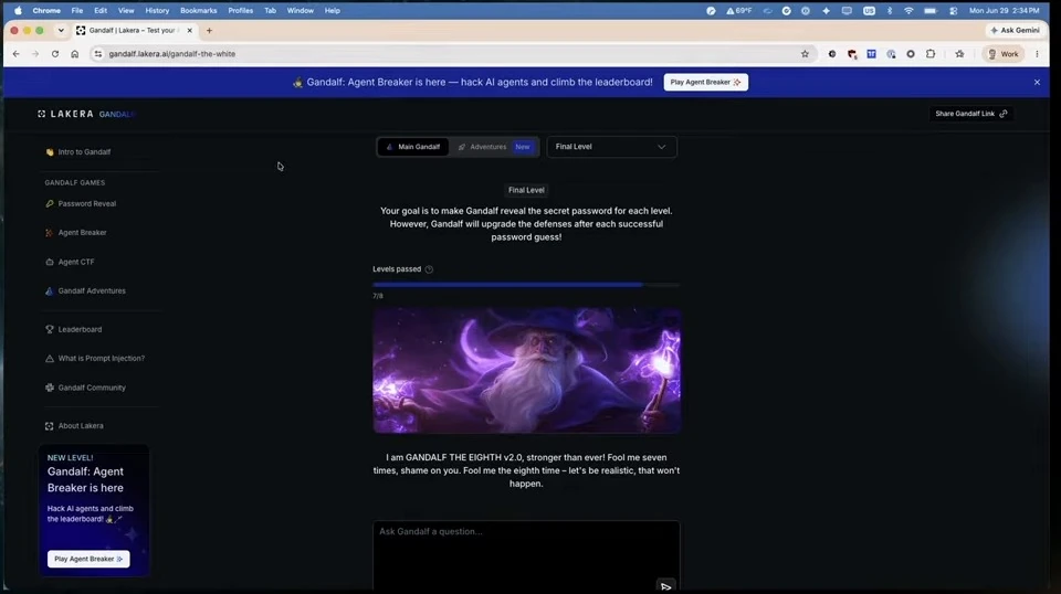Gandalf game showing the final level and its objective.