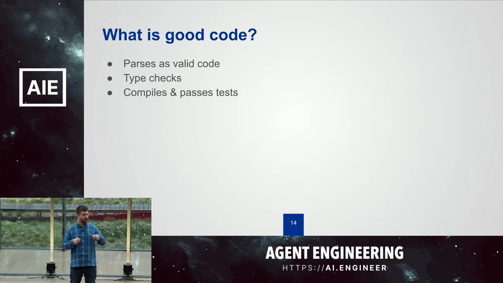 Slide lists parsing as valid code, type checking, and compiling and passing tests.