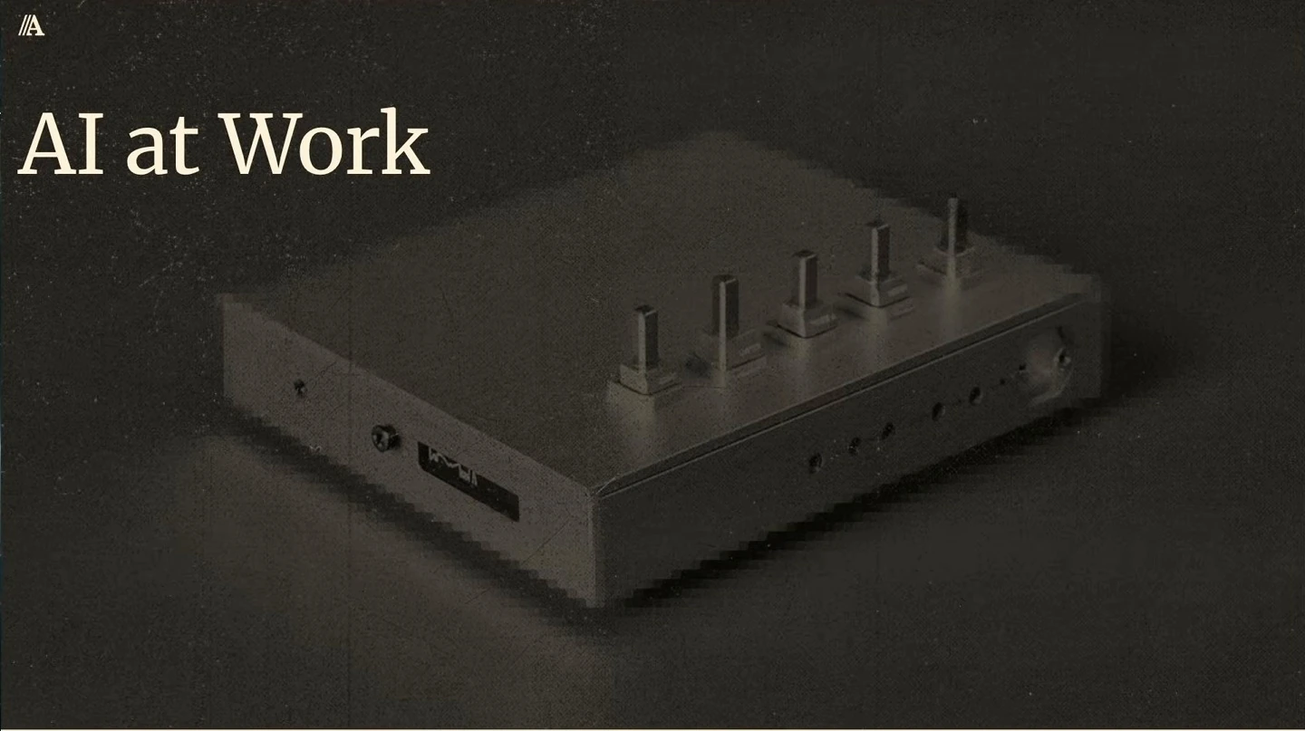 AI at Work section divider over a dark image of an electronic device.