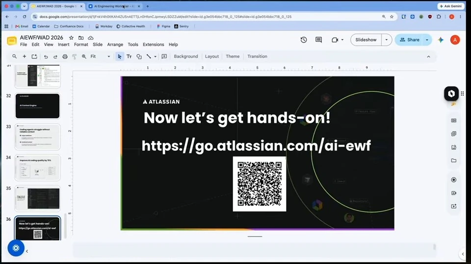 The workshop slide and QR code displayed in a presentation editor.