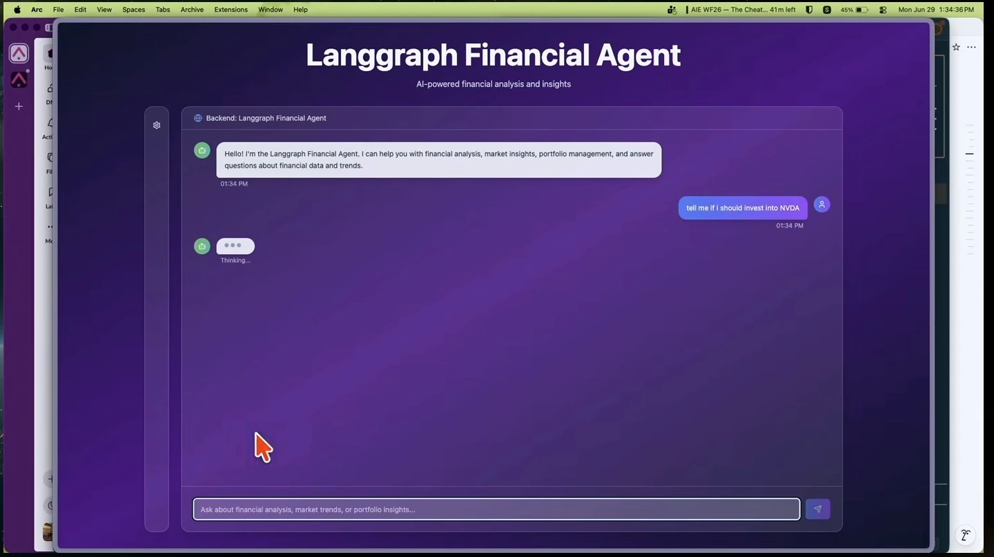 A financial agent processes a question about investing in NVIDIA.