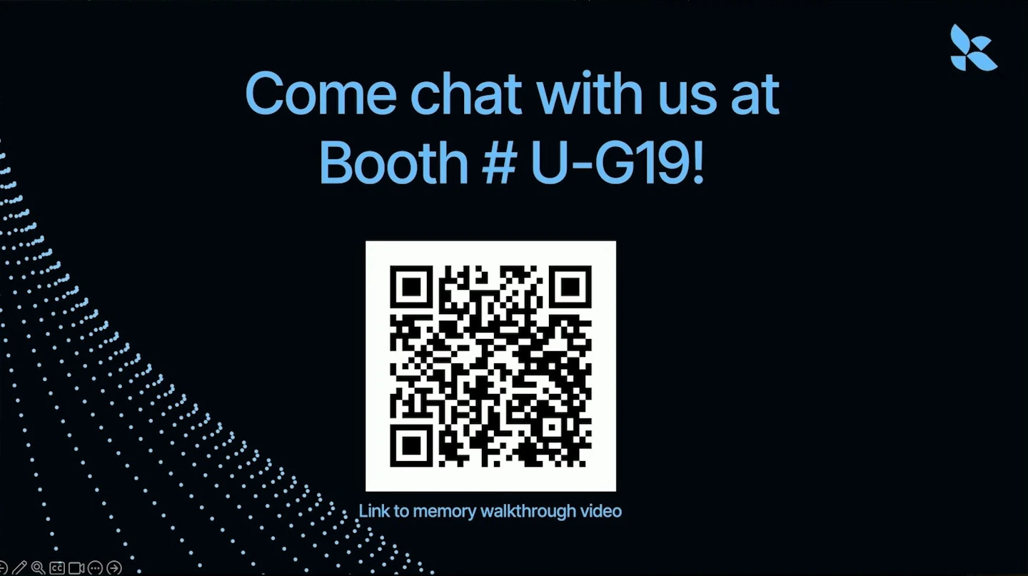 Invitation to visit the booth, with a QR code labeled as a link to a memory walkthrough video.