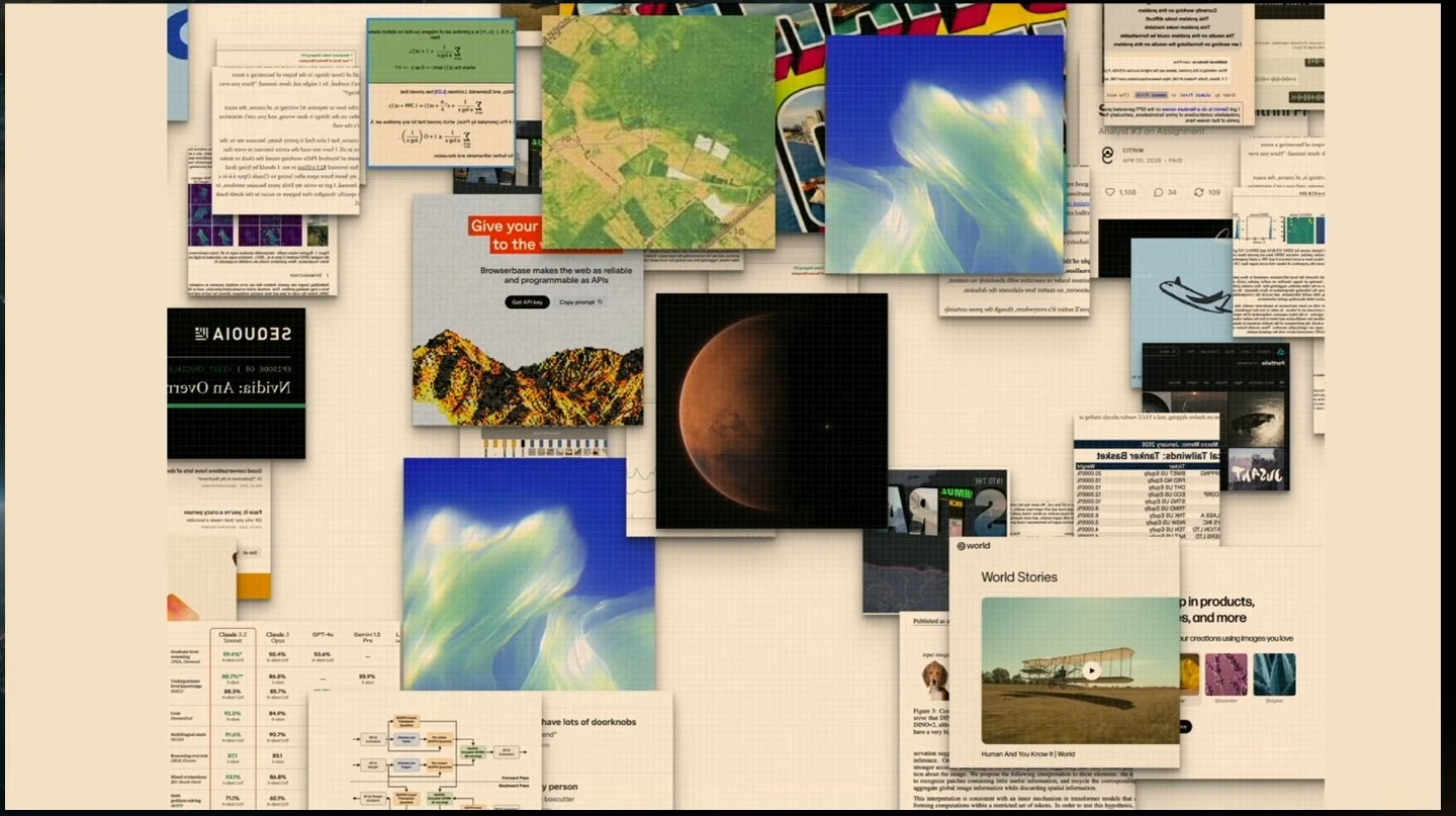 A collage of overlapping webpages, articles and images depicts the variety of content on the web.