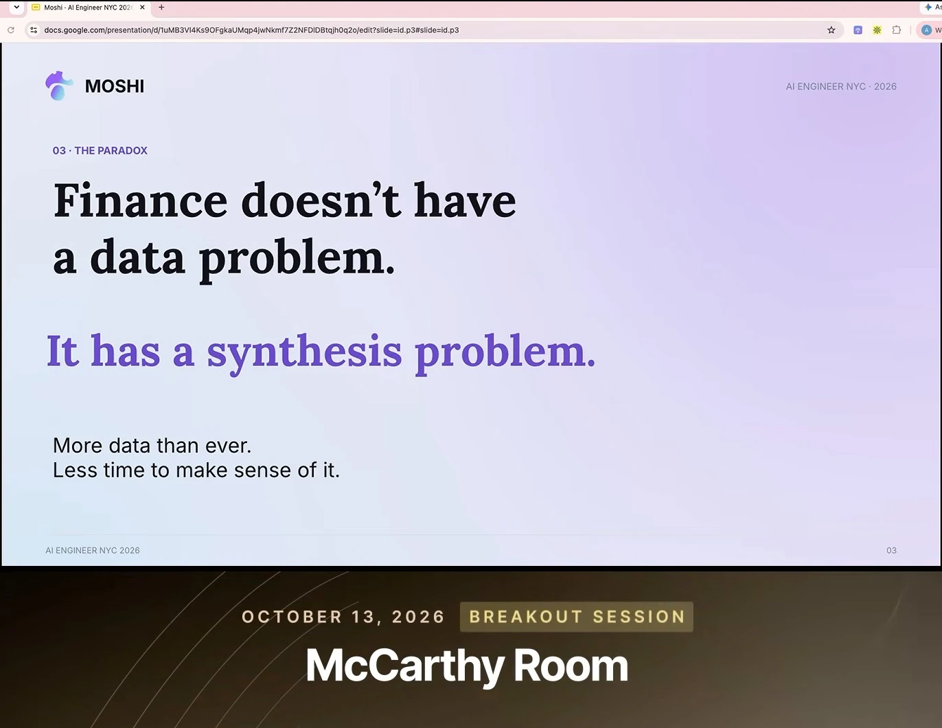 Slide states that finance has more data than ever and less time to make sense of it.