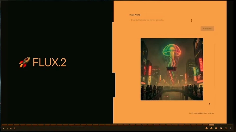 FLUX.2 interface displaying a luminous jellyfish above a city.