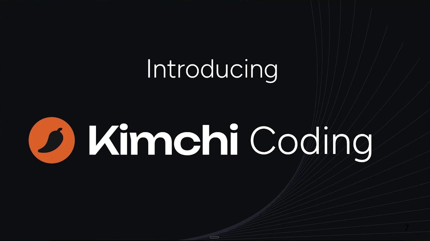 Kimchi Coding introduction slide with an orange pepper logo.