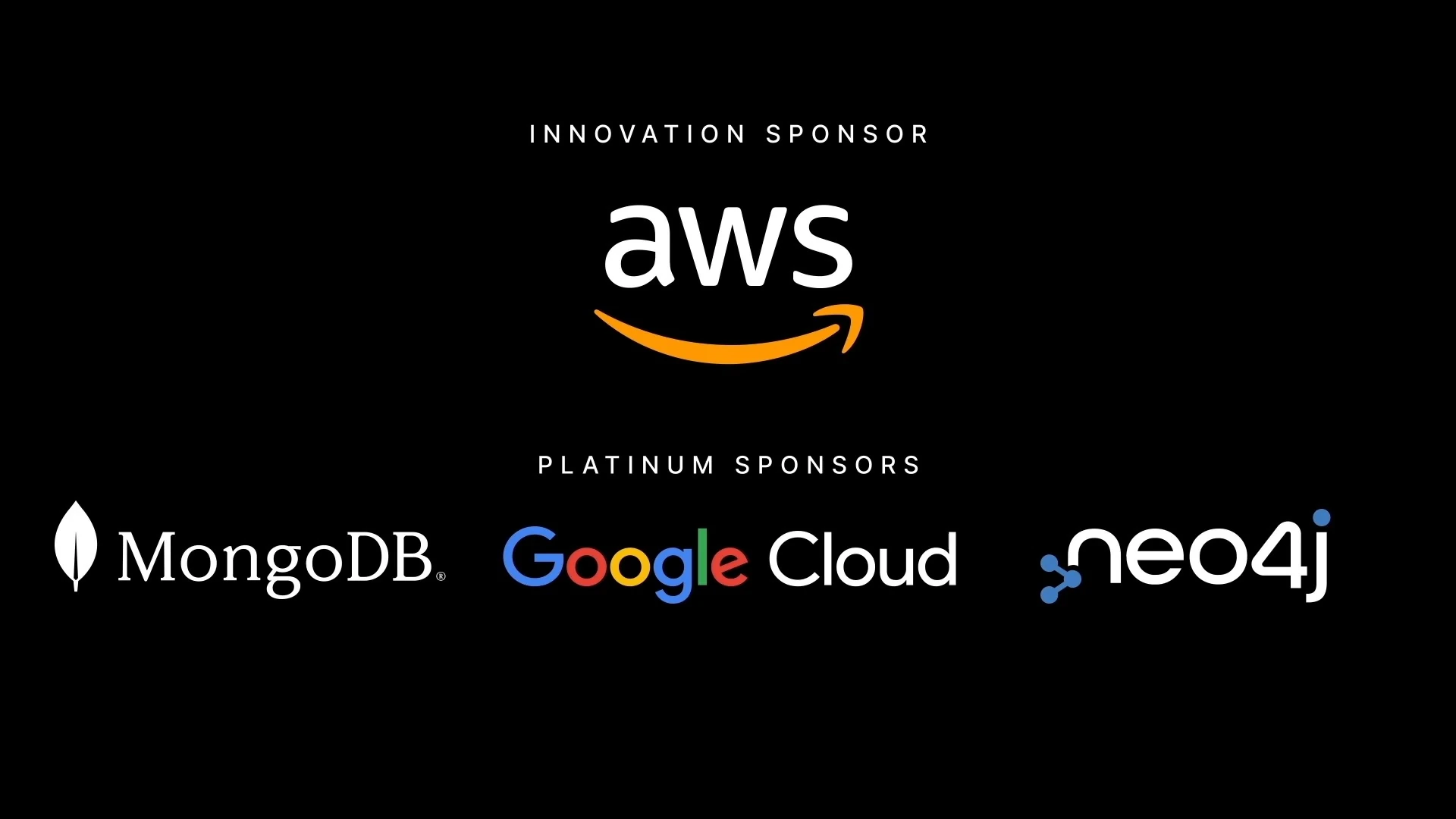 AWS is listed as innovation sponsor, with MongoDB, Google Cloud, and Neo4j as platinum sponsors.