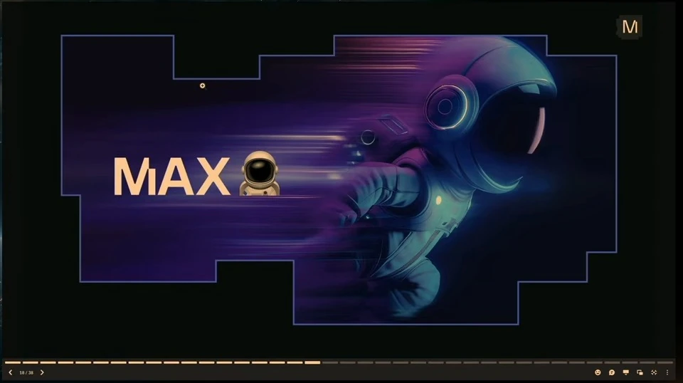 The word MAX appears beside an astronaut racing through a purple and blue scene.