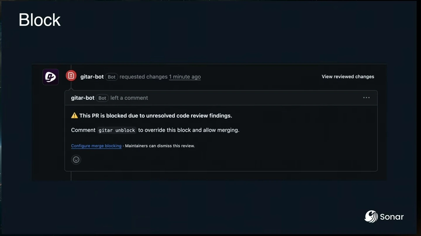 A bot requests changes and blocks a pull request because review findings remain unresolved.