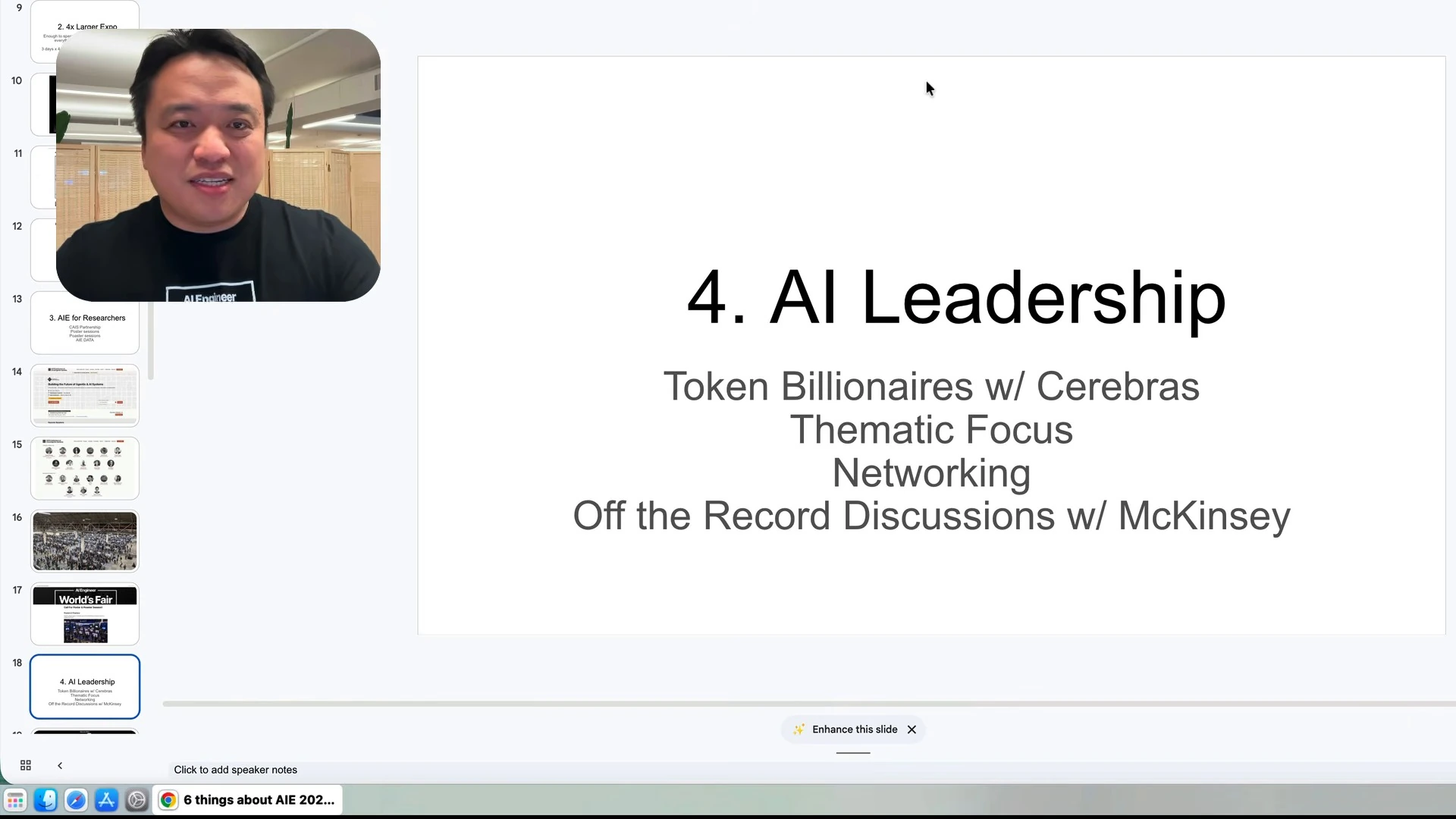 Slide listing Token Billionaires with Cerebras, thematic focus, networking, and off-the-record discussions with McKinsey.
