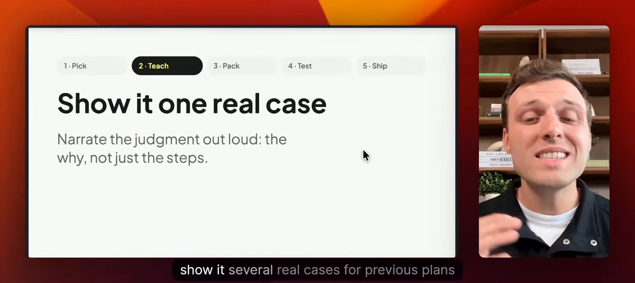 Step 2: Show one real case and narrate the judgment, including why, not just the steps.