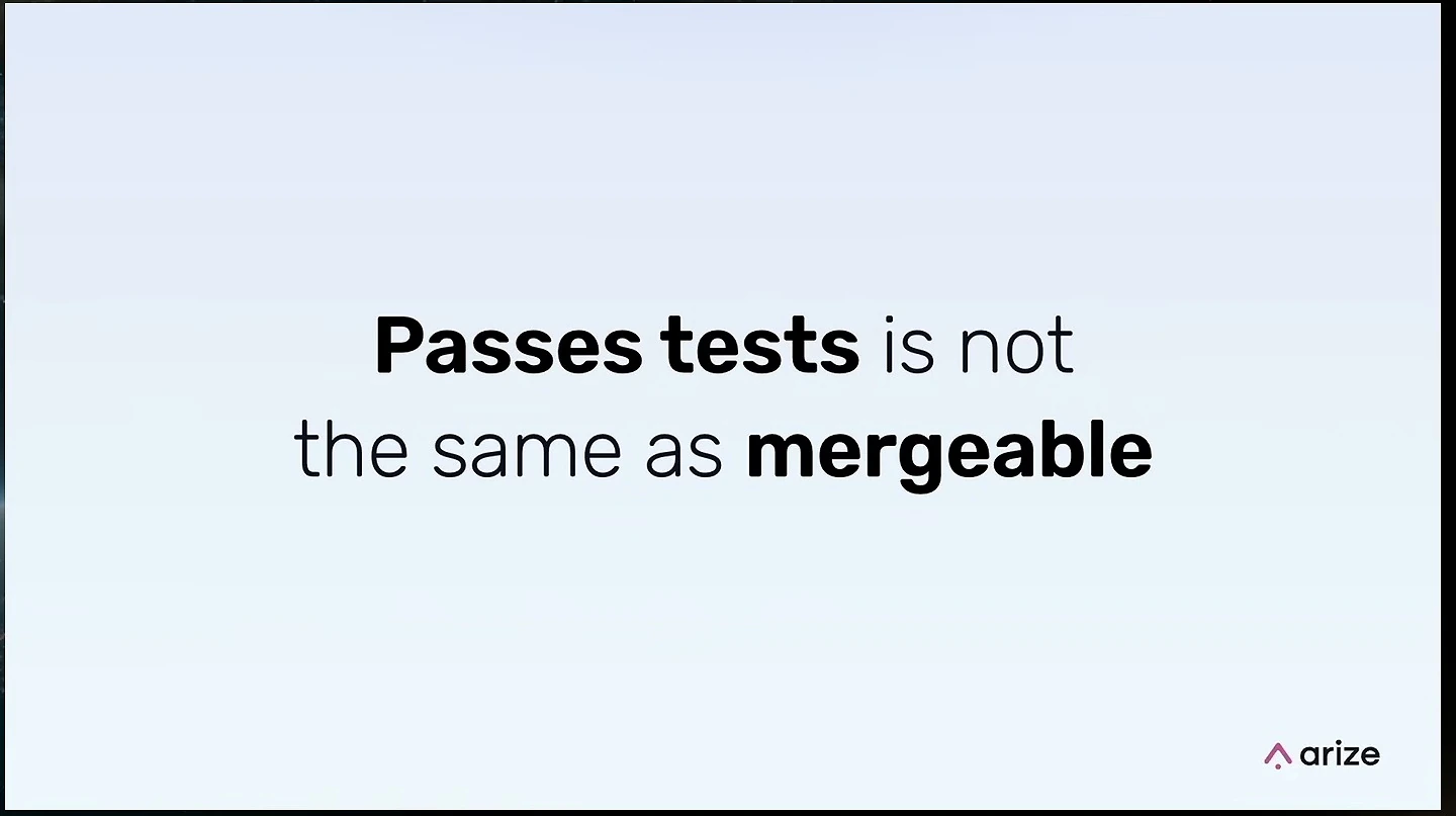 Slide stating, “Passes tests is not the same as mergeable.”