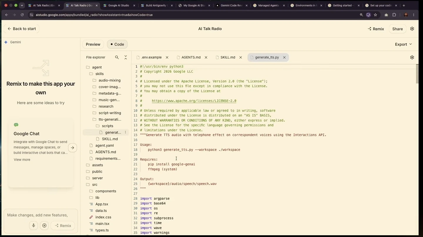 Python speech generation script describing its usage and output.