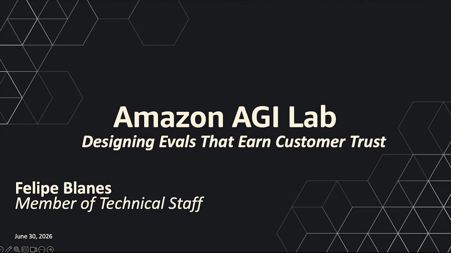 Title slide for Felipe Blanes’s talk on designing evals that earn customer trust.