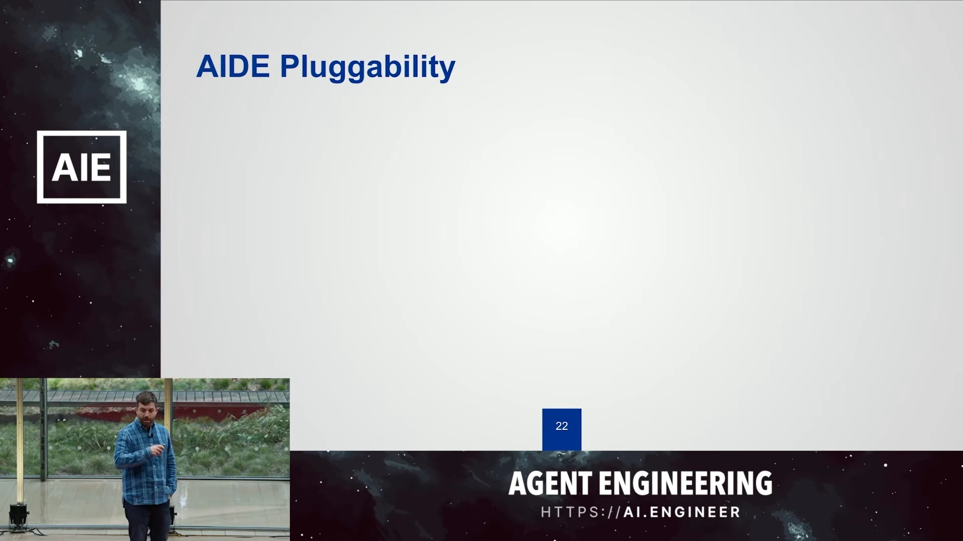 AIDE Pluggability title slide with the presenter in an inset.