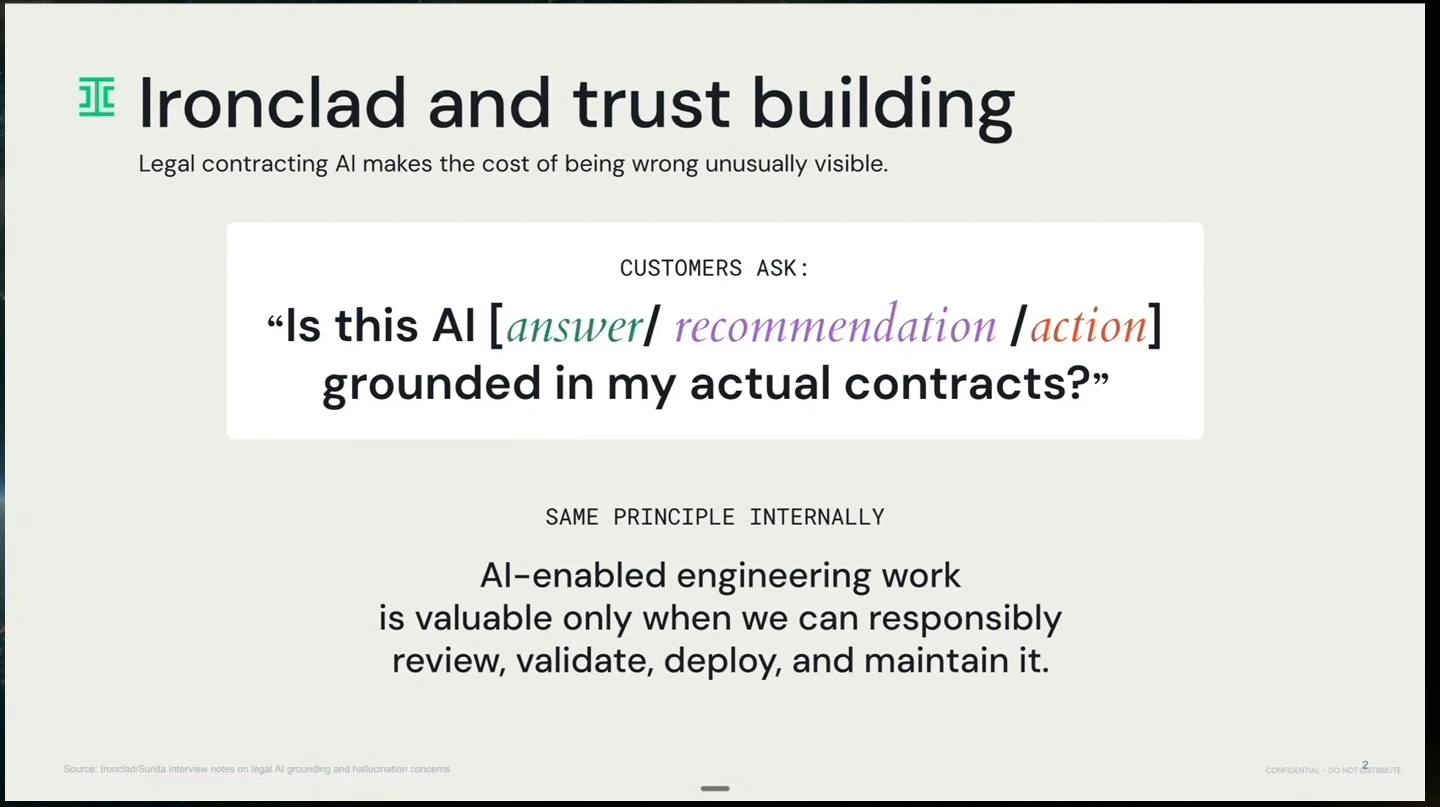 Customer trust in grounded contract AI parallels the need to review, validate, deploy and maintain AI-enabled engineering work.