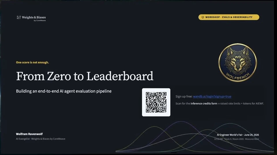Workshop title slide introducing an AI agent evaluation pipeline.