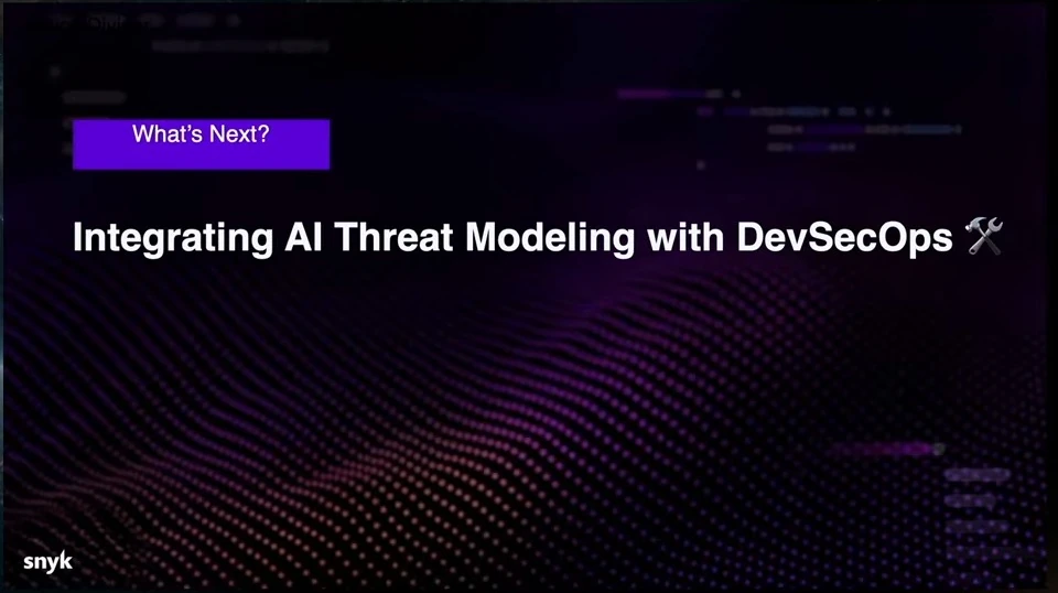 Section slide introducing integration of AI threat modeling with DevSecOps.