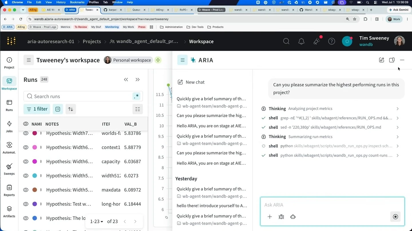 An assistant analyzes project metrics after a request to summarize the highest-performing runs.
