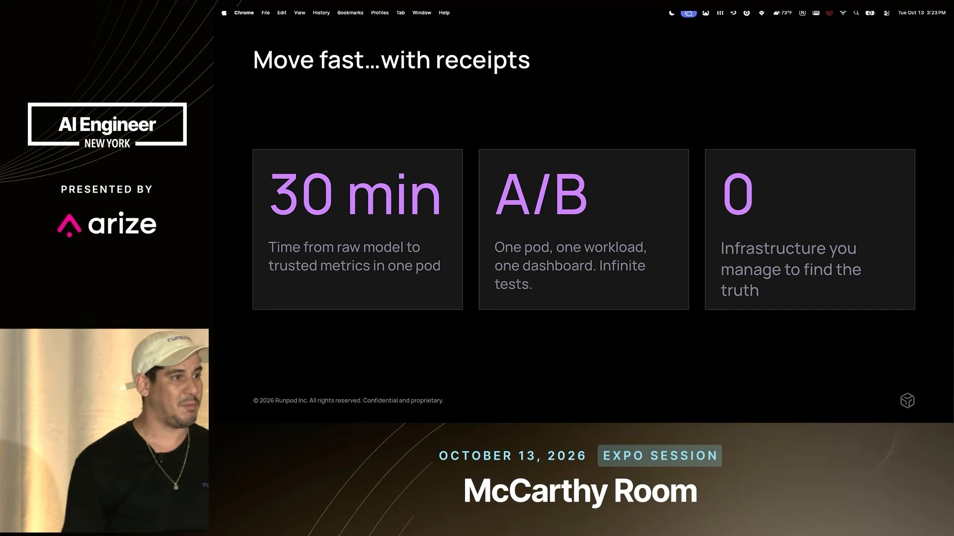 Three cards advertise 30 minutes from raw model to trusted metrics, A/B testing in one pod and dashboard, and zero infrastructure to manage.