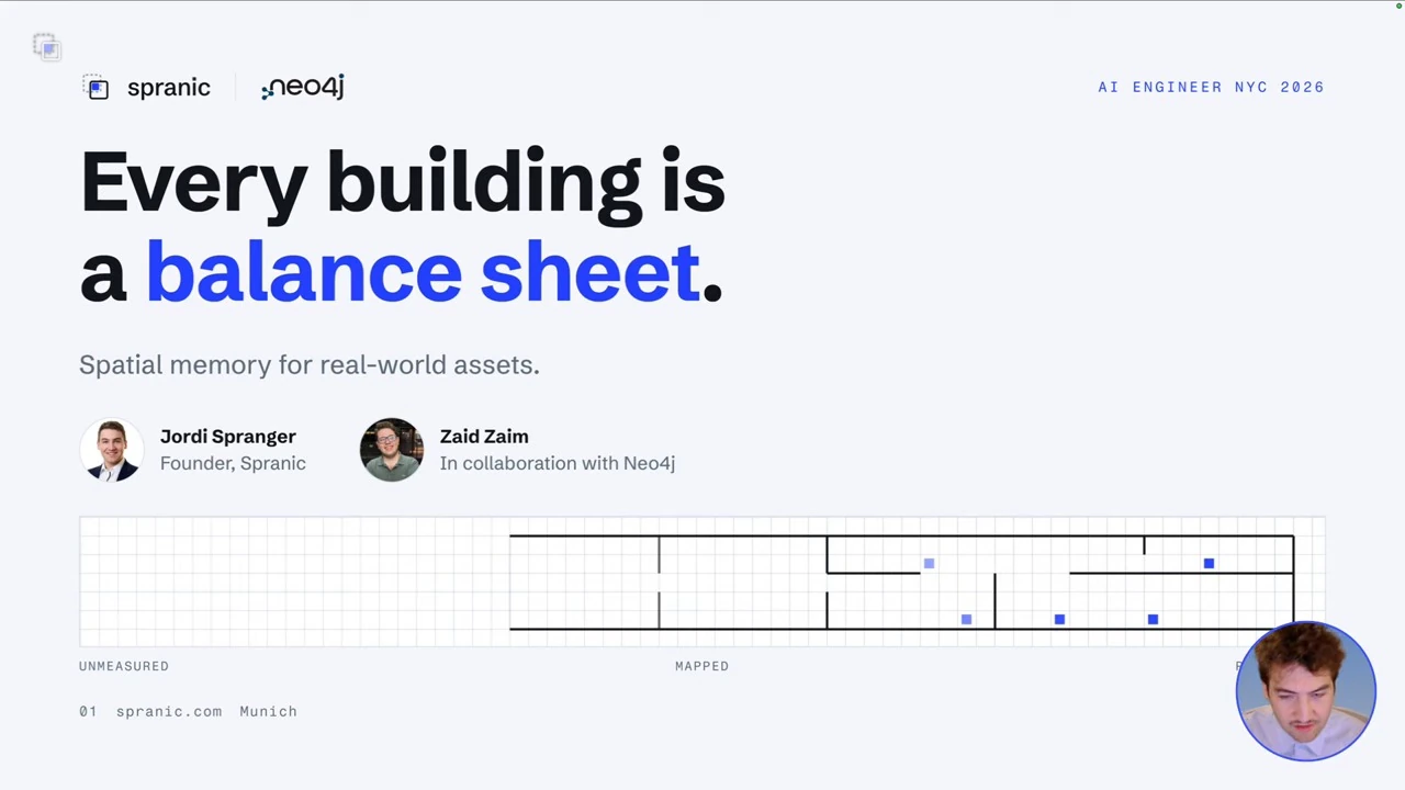 Title slide introducing spatial memory for real-world assets, with a building floor-plan graphic.