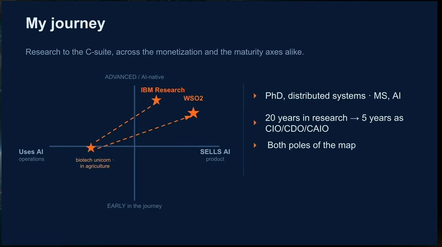 Career journey plotted by AI maturity and whether organizations use or sell AI.