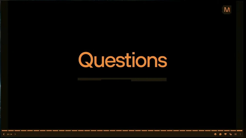 Questions in orange text on a black background.