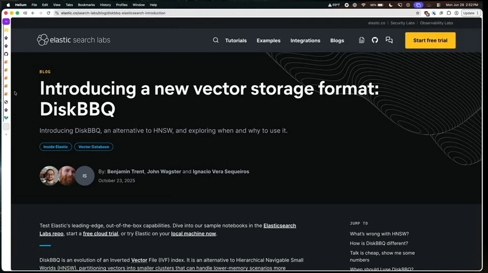 An Elastic Search Labs article introduces DiskBBQ as an alternative to HNSW.