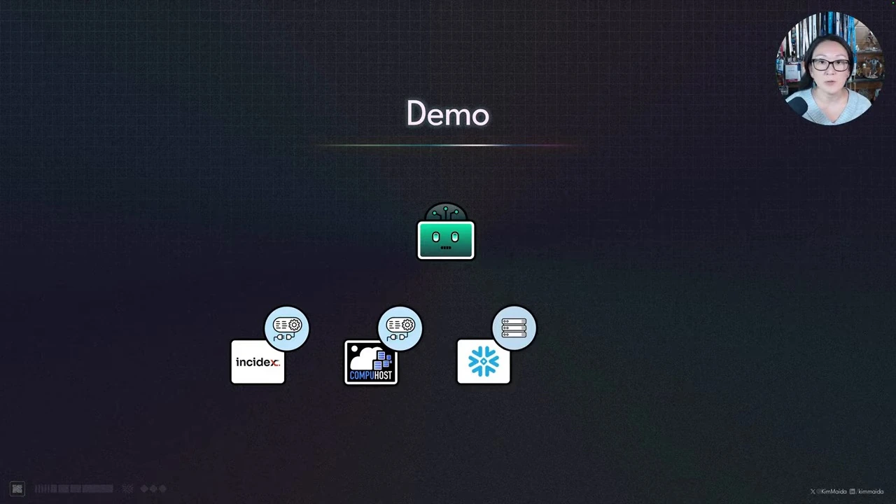 Demo slide showing an agent above three service icons.