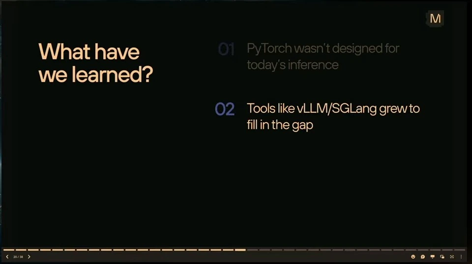The highlighted second point says tools like vLLM and SGLang filled an inference gap.